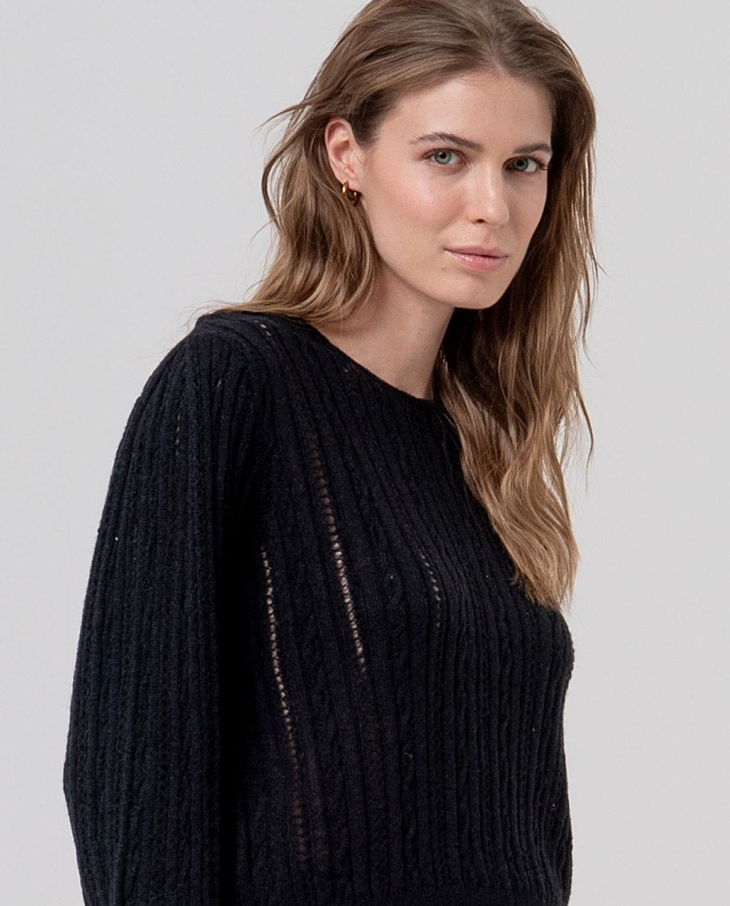 Maglione girocollo pointelle Nero
