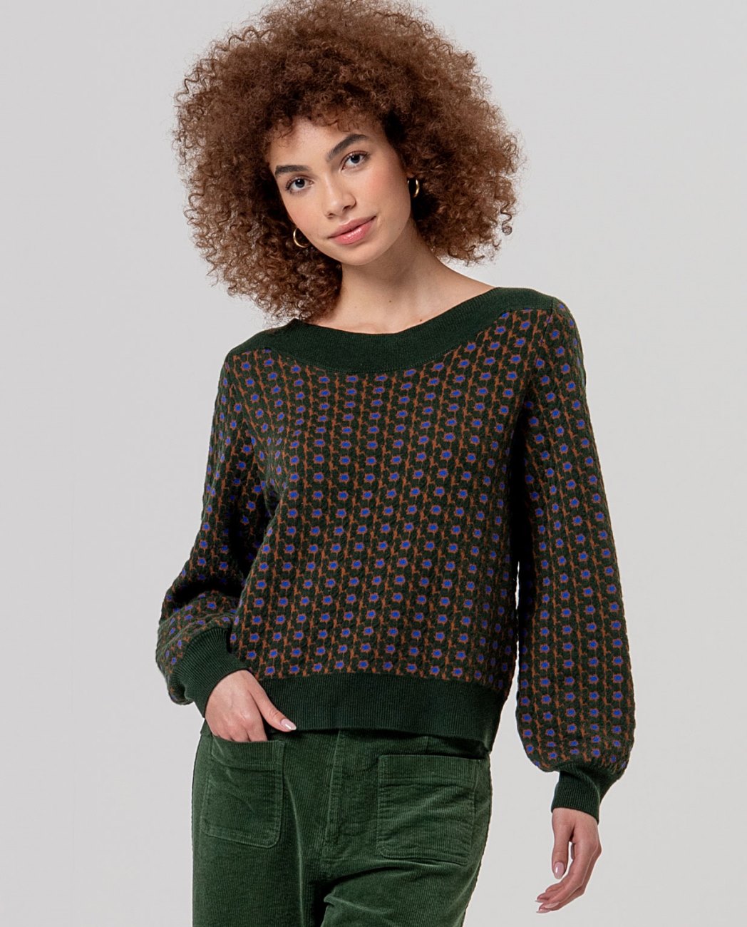 Maglione jacquard barchetta Kaki
