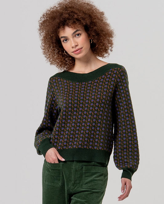 Maglione jacquard barchetta Kaki