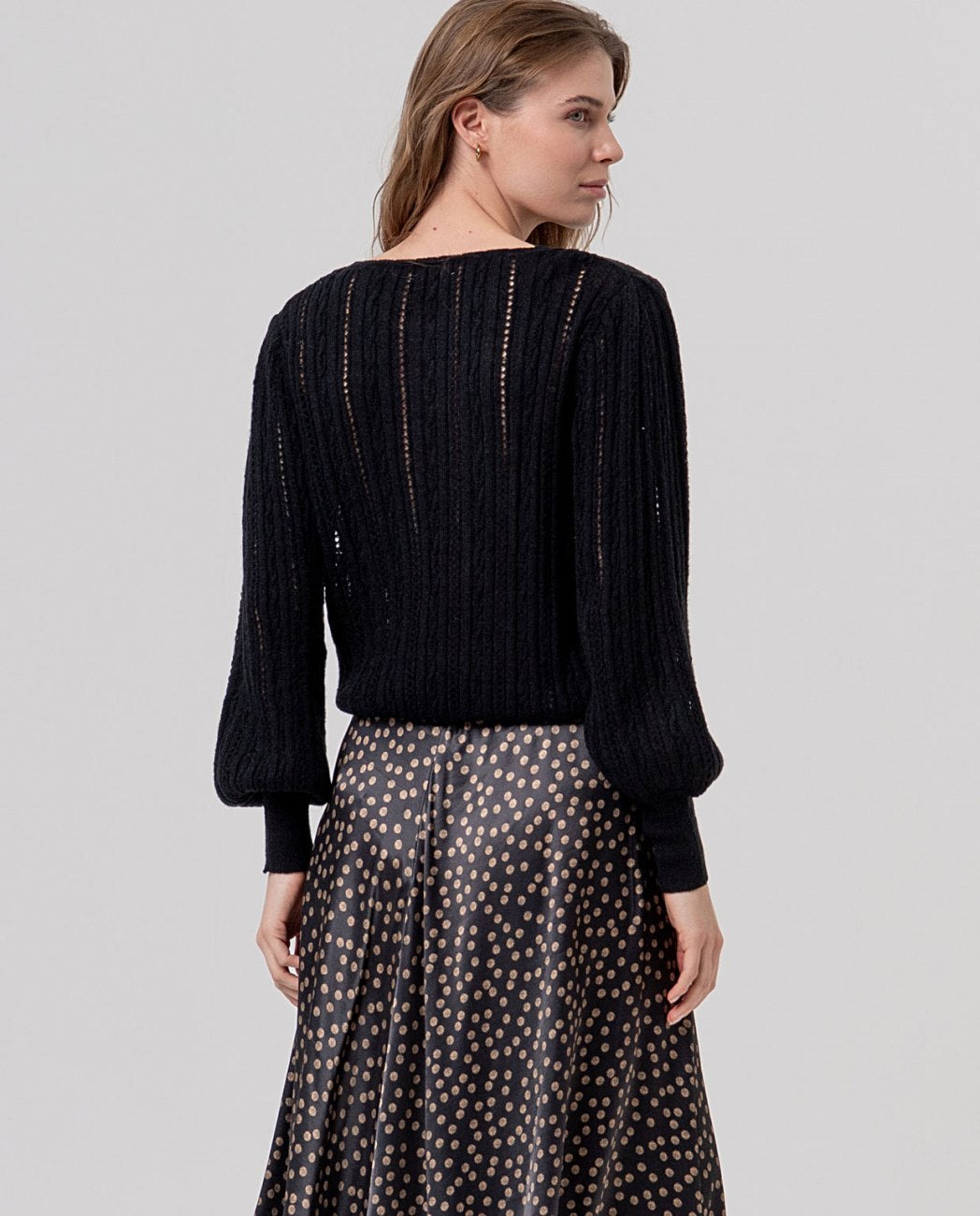 Maglione girocollo pointelle Nero