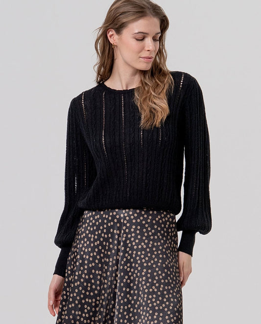 Maglione girocollo pointelle Nero
